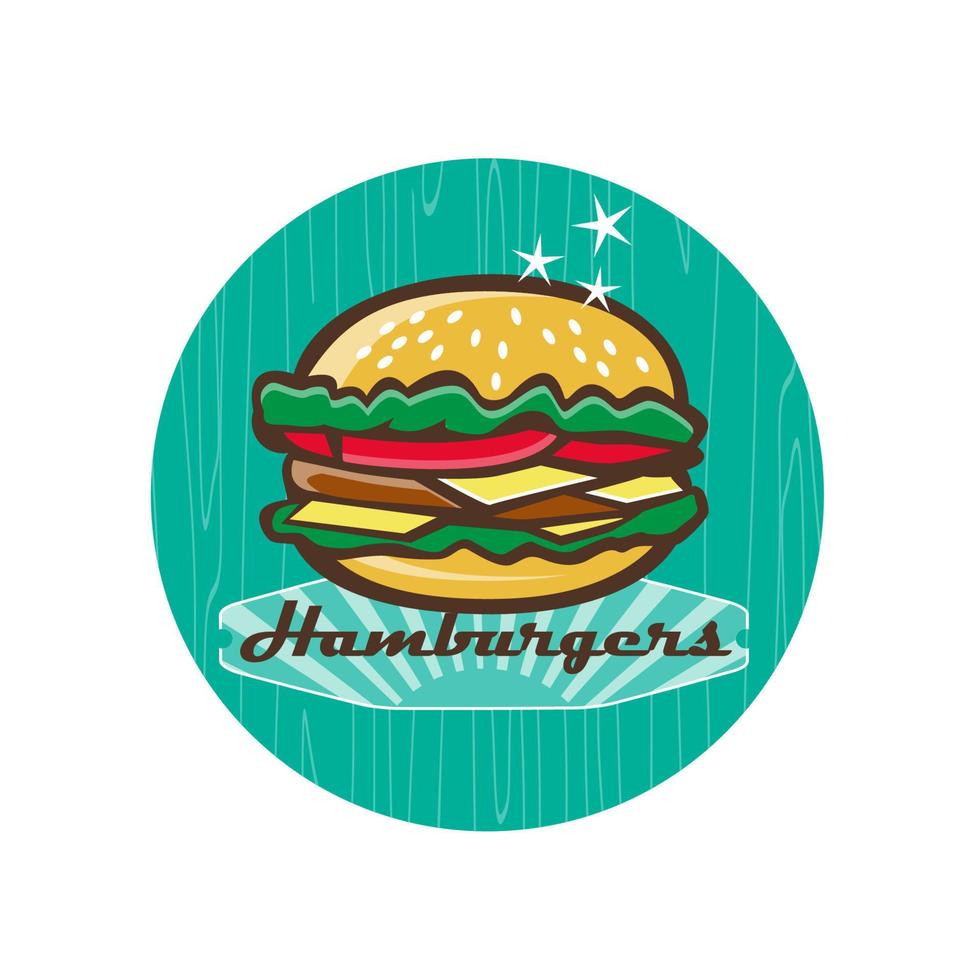 círculo de hamburguesas de cena retro de los años 50 vector