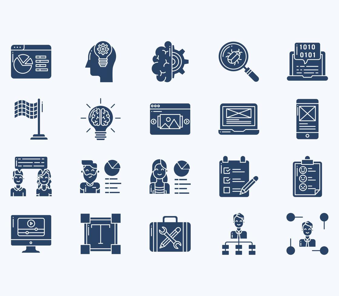 Simple icon set of 40 UX ans UI Vector Line Icons. Contains such Icons as Idea, bug, user, mobile, tap and more web icons set. Collection of vector set. 512x512 Pixel Perfect.