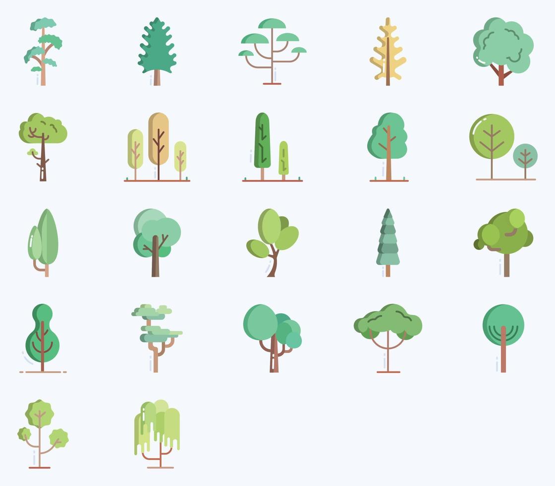 conjunto de iconos de árboles y plantas vector
