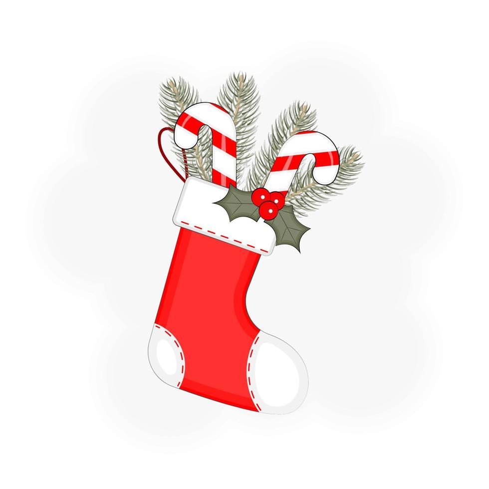 Christmas stocking with a Christmas tree and candy vector illustration