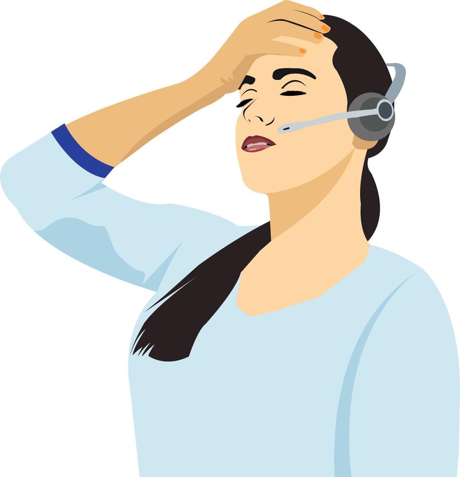 Call Center Girl Stress Vector