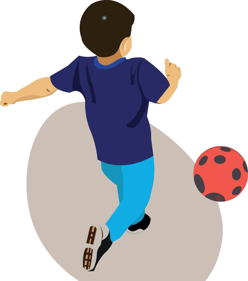 Child Play Football Flat Vector Illustration