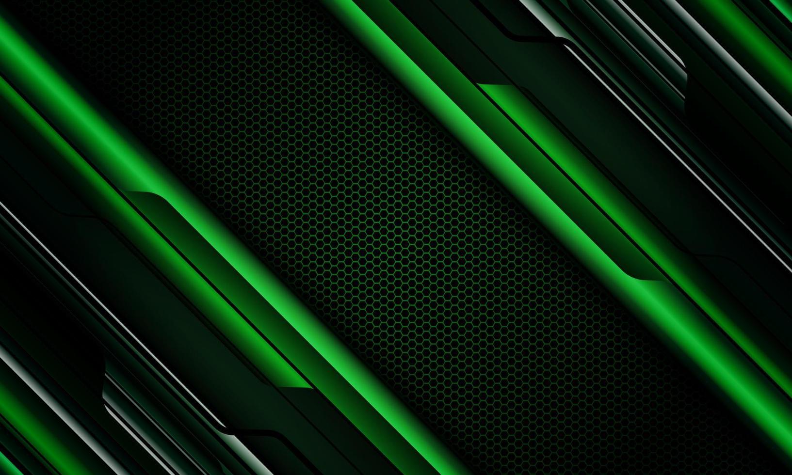 Abstract green metallic cyber black circuit geometric with dark hexagon mesh design modern futuristic technology background vector