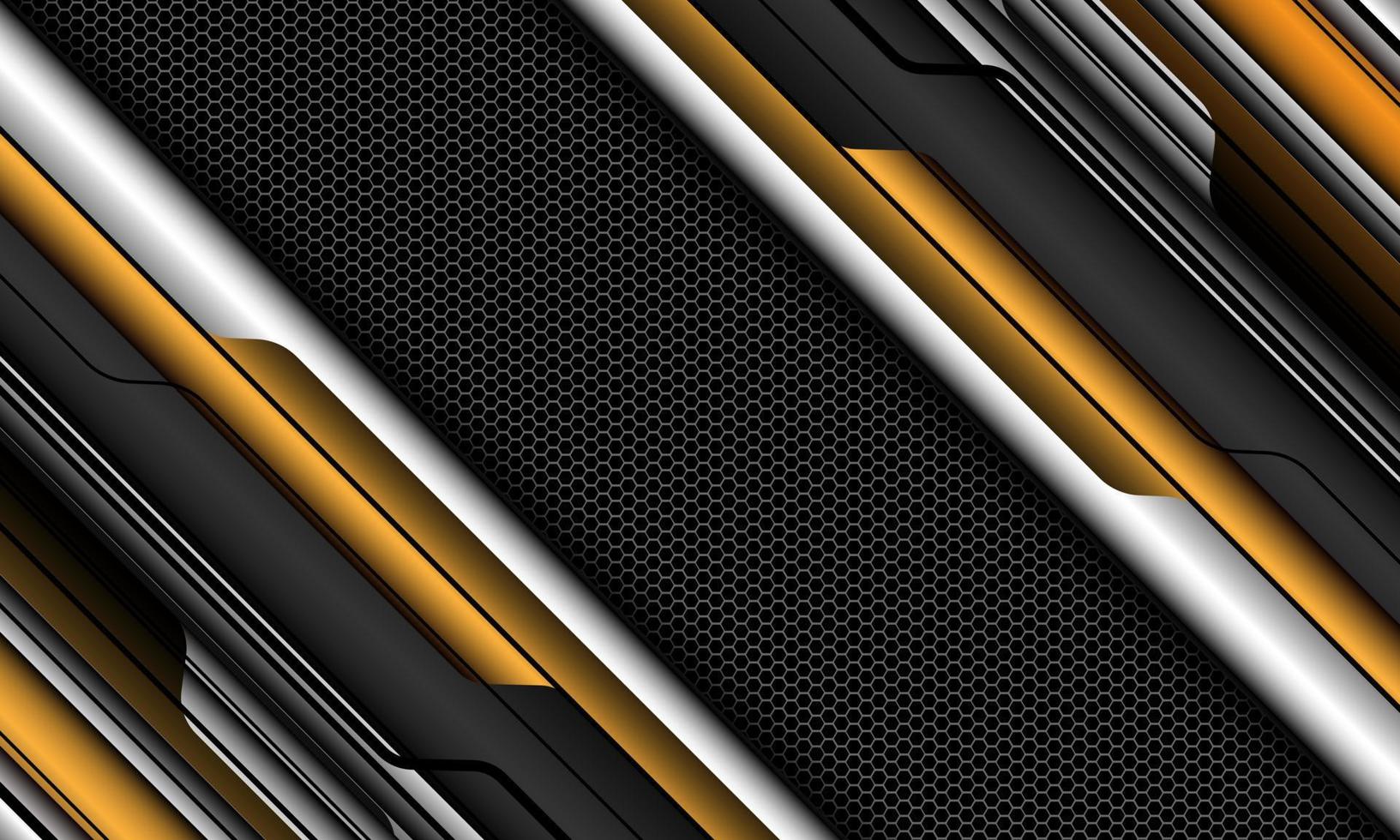 Abstract grey yellow metallic cyber black circuit geometric with dark hexagon mesh design modern futuristic technology background vector