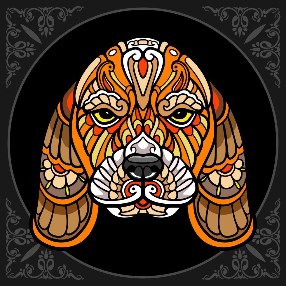 Colorful dog head zen tangle arts isolated on black background vector