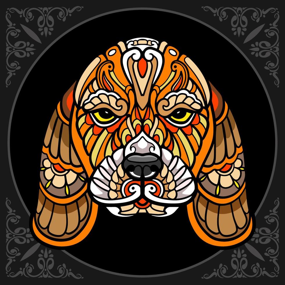 Colorful dog head zen tangle arts isolated on black background vector