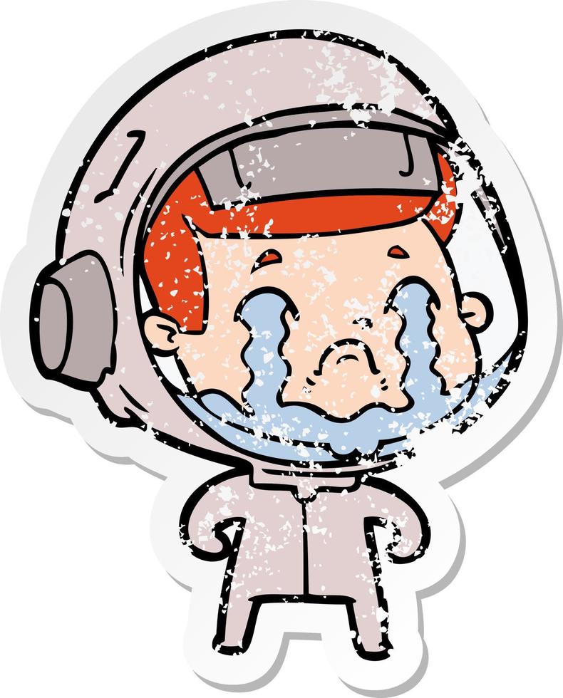 distressed sticker of a cartoon crying astronaut vector