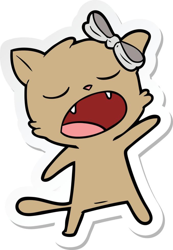 sticker of a cartoon singing cat vector