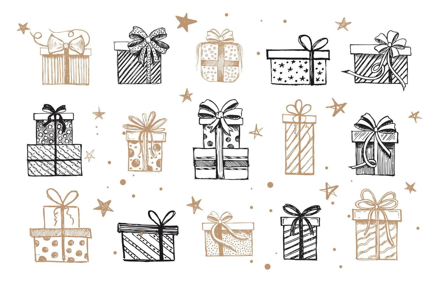 Doodle icons of gift box. Hand drawn elements. vector