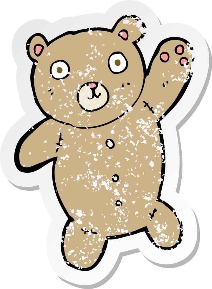retro distressed sticker of a cartoon cute teddy bear vector