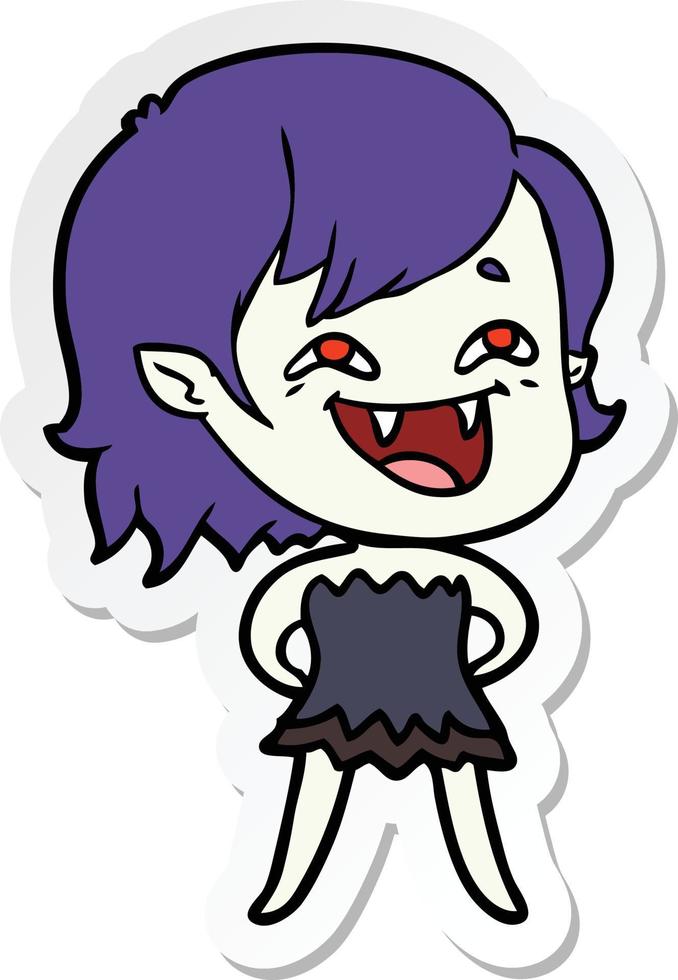 sticker of a cartoon laughing vampire girl vector