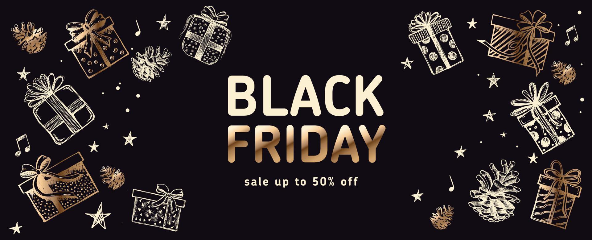 Black Friday Sale. Doodle icons of gift box. vector