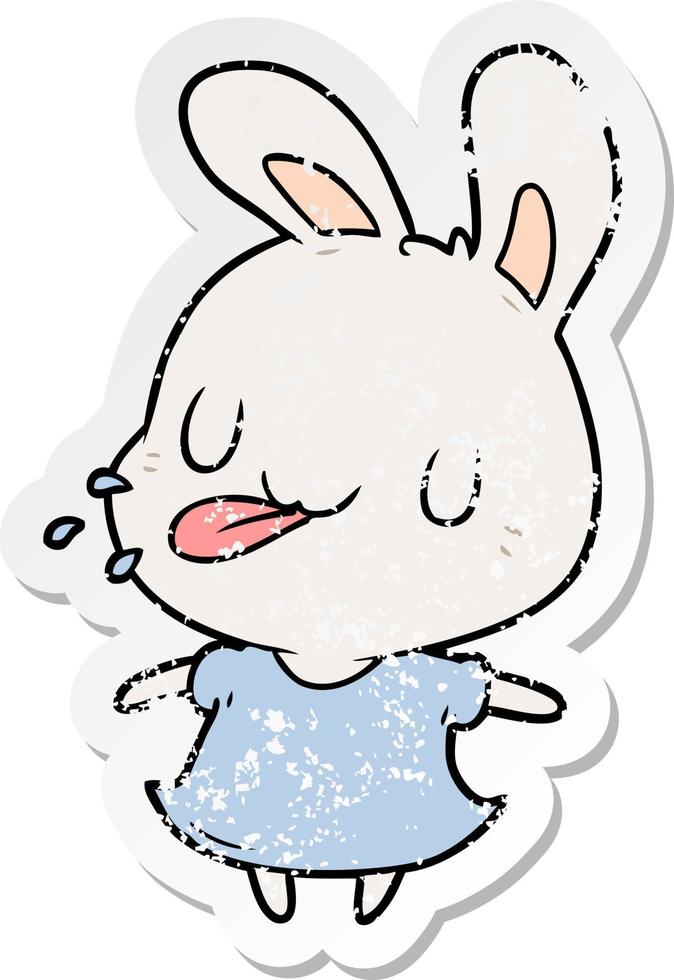 distressed sticker of a cartoon rabbit vector