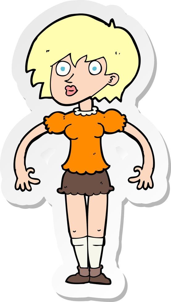 sticker of a cartoon suprised woman vector