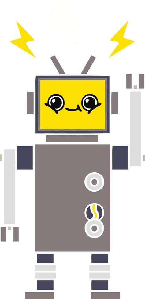 flat color retro cartoon happy robot vector