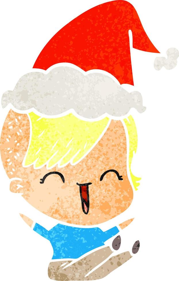 retro cartoon of a happy hipster girl wearing santa hat vector