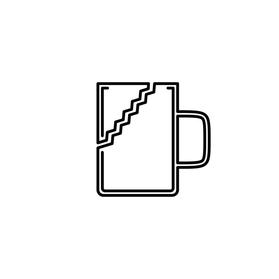 broken mug icon with on white background. simple, line, silhouette and clean style. black and white. suitable for symbol, sign, icon or logo vector