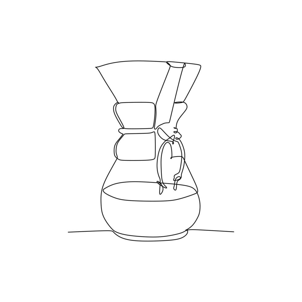 Classic Glass Chemex Coffee Maker with Wooden Handle Espresso maker - Continuous one line drawing vector illustration hand drawn style design for food and drink