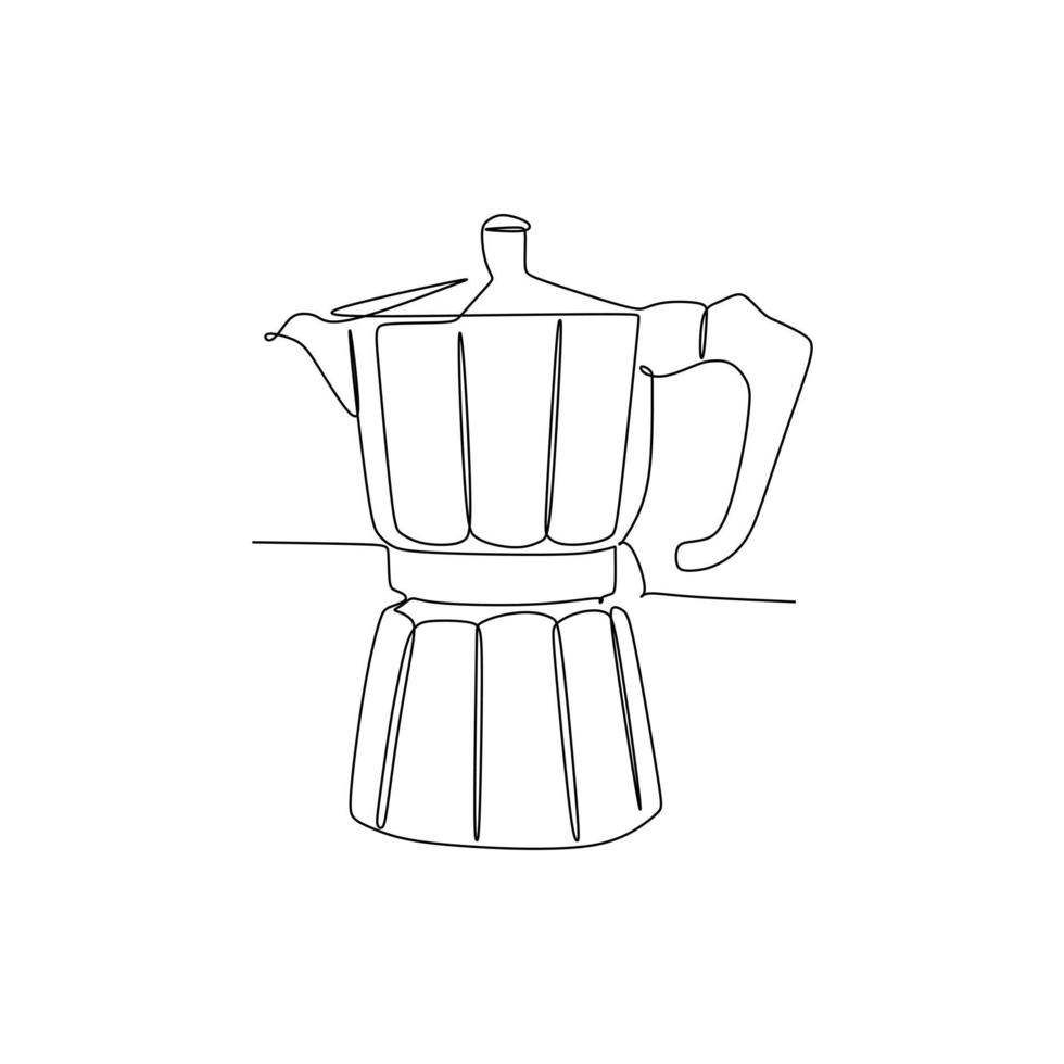 cafetera moka pot - dibujo de una línea continua ilustración vectorial diseño de estilo dibujado a mano para el concepto de alimentos y bebidas vector