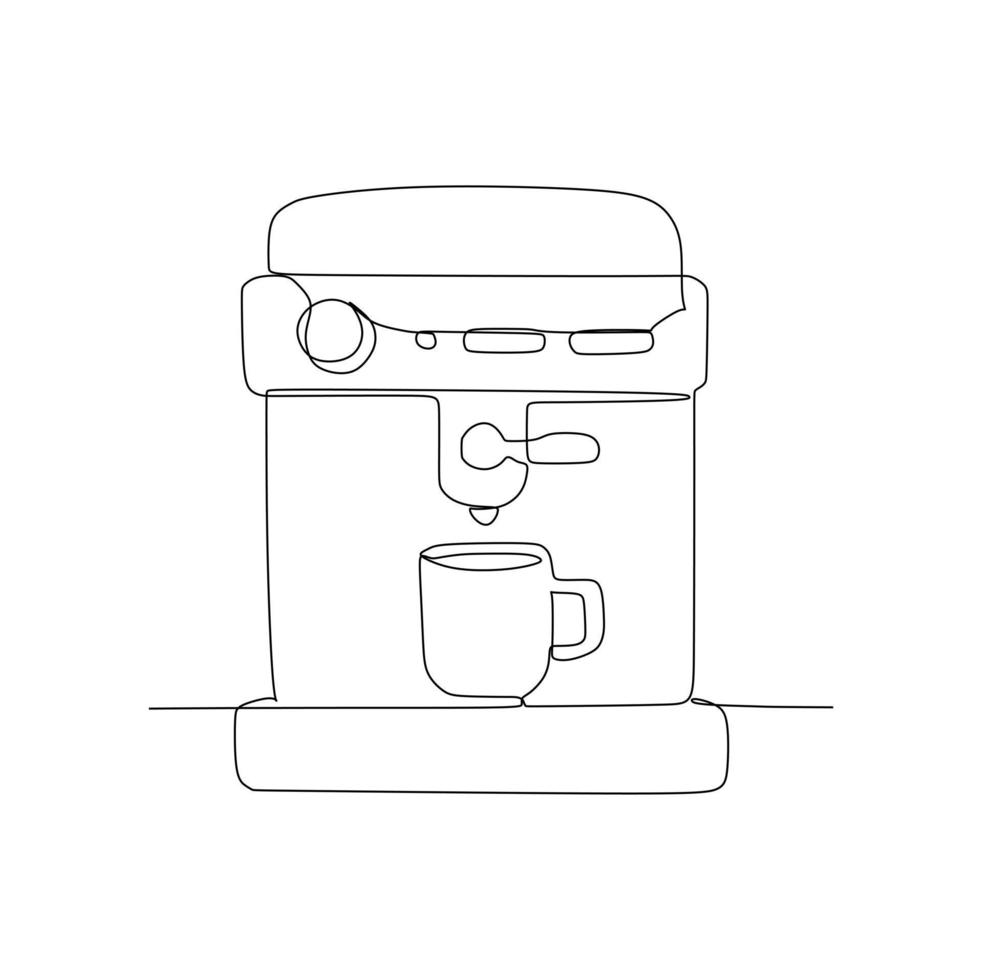 New electric espresso coffee maker - Frappuccino coffee in a plastic cup with straw. Continuous single line drawing vector illustration hand drawn style design for food and beverages concept