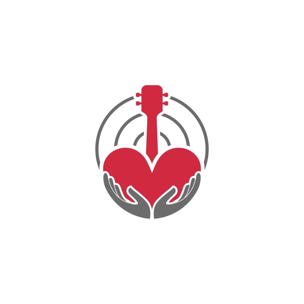 Guitar Love Combination With Hand,Elegant Minimalist Style Logo Design vector