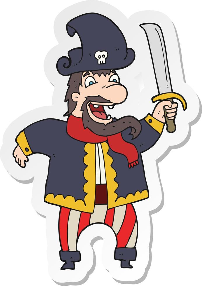 sticker of a cartoon laughing pirate captain vector