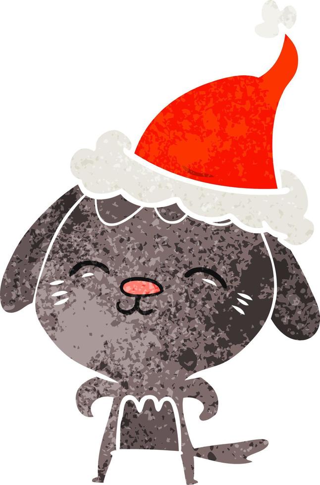 happy retro cartoon of a dog wearing santa hat vector