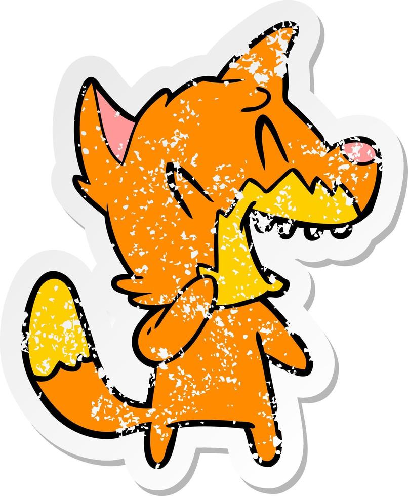 distressed sticker of a laughing fox cartoon vector