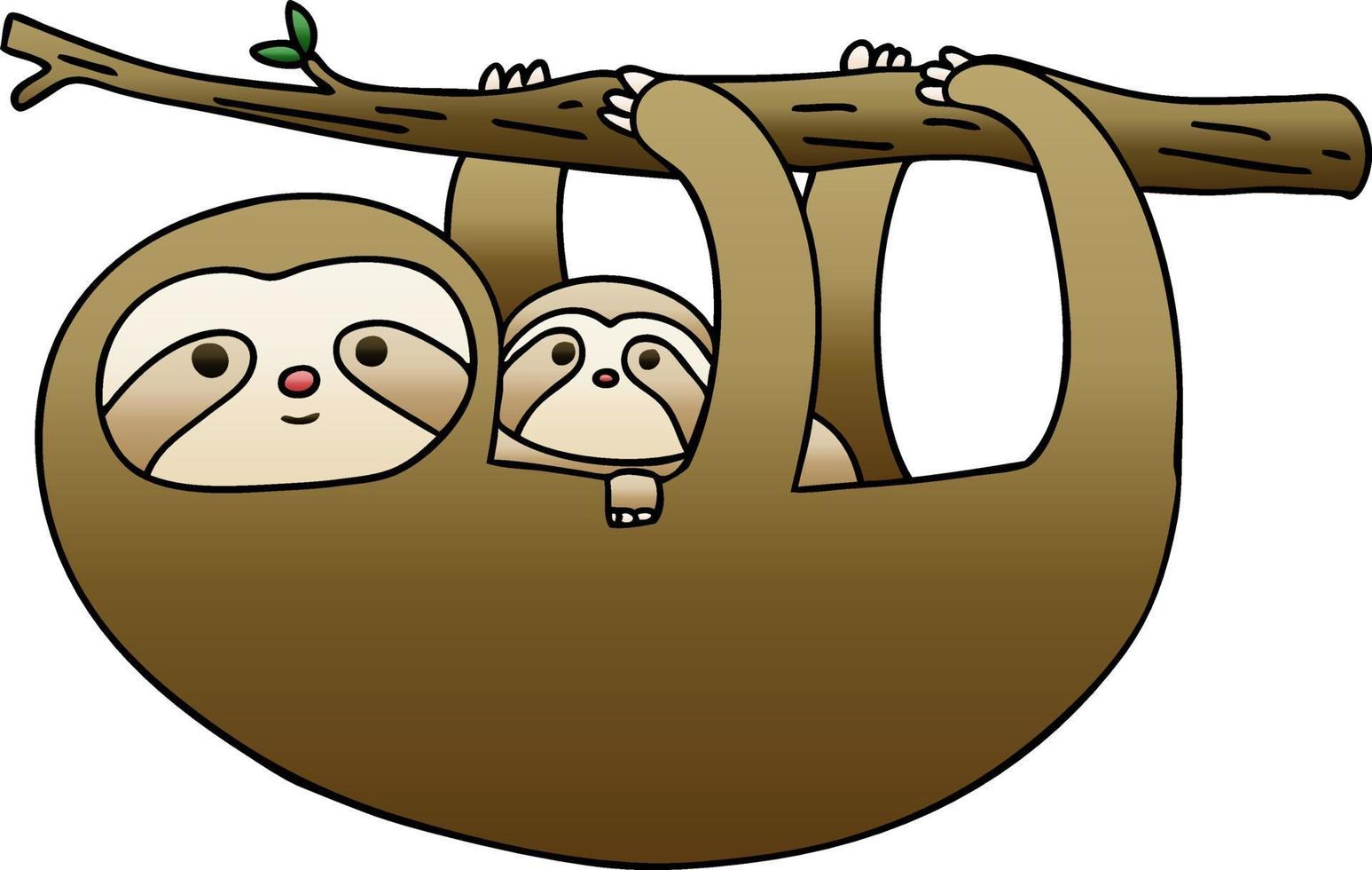 quirky gradient shaded cartoon sloth and baby vector