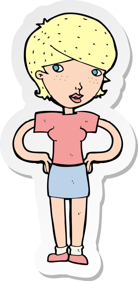 sticker of a cartoon woman with hands on hips vector