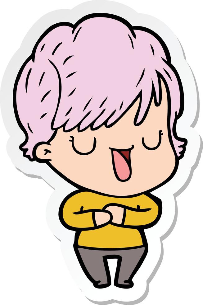 sticker of a cartoon woman talking vector