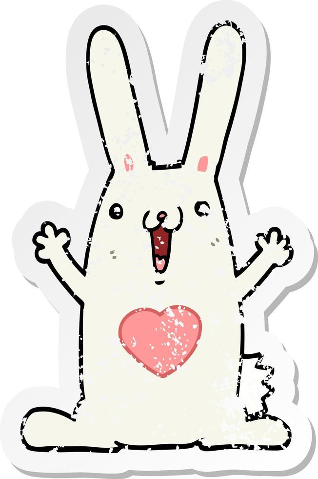 distressed sticker of a cartoon rabbit in love vector