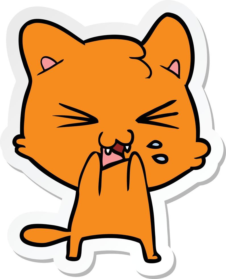sticker of a cartoon hissing cat vector