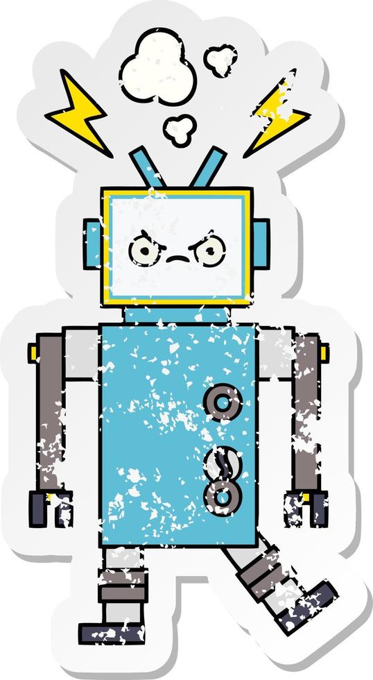 distressed sticker of a cute cartoon robot vector