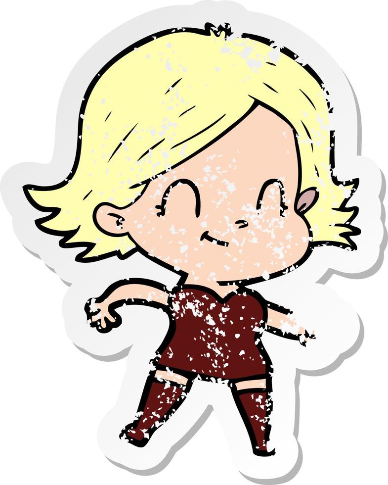 distressed sticker of a cartoon friendly girl vector