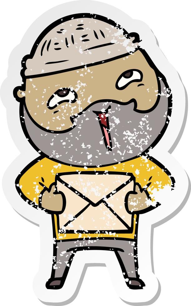 distressed sticker of a cartoon happy bearded man vector