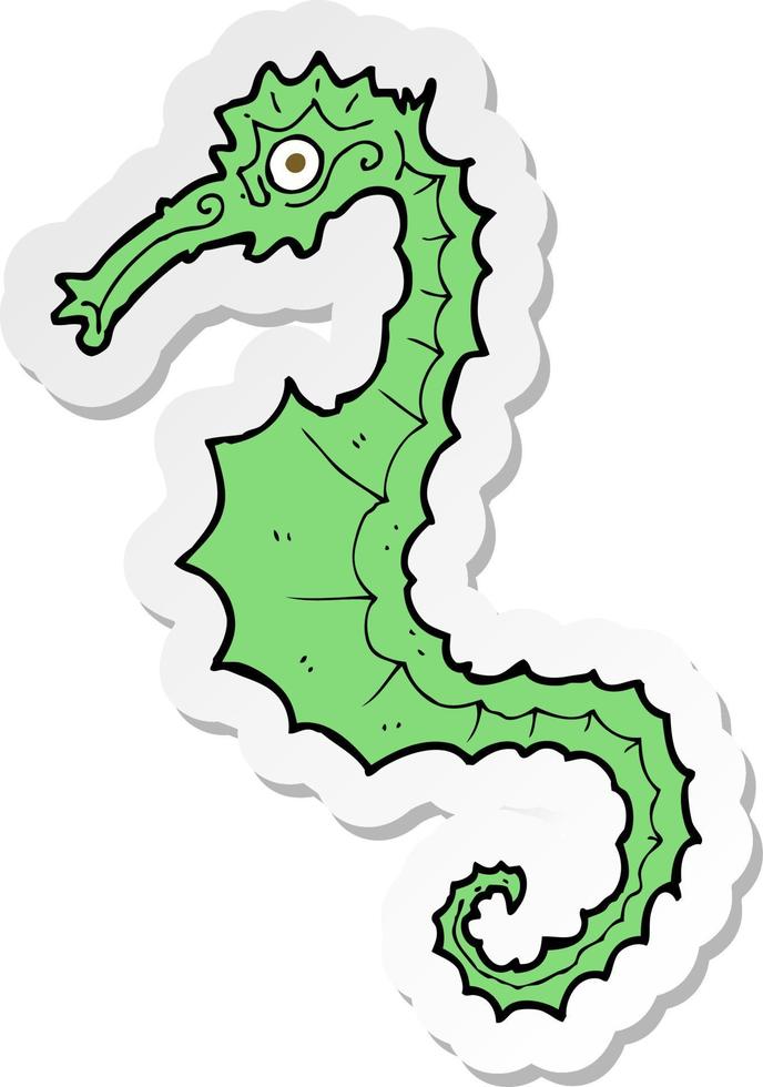 sticker of a cartoon sea horse vector