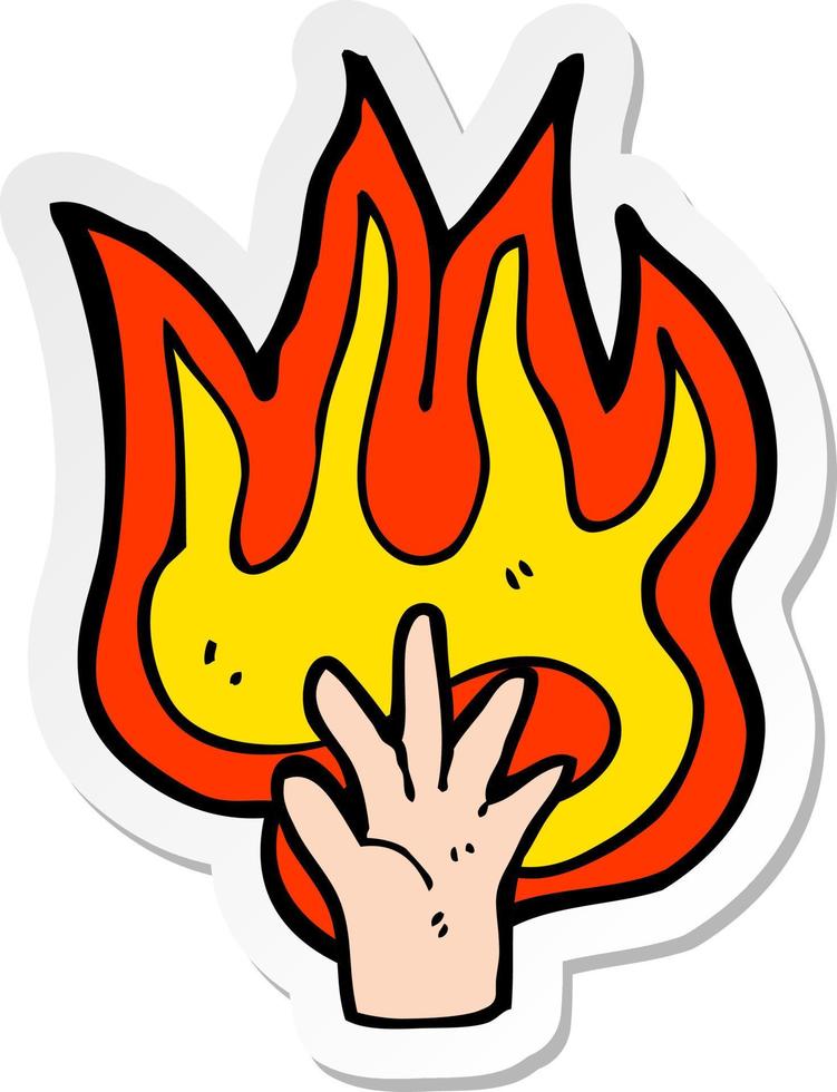 pegatina de un símbolo de mano en llamas vector