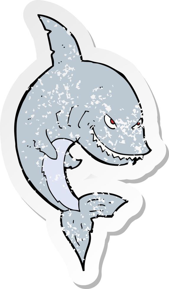 pegatina retro angustiada de un divertido tiburón de dibujos animados vector