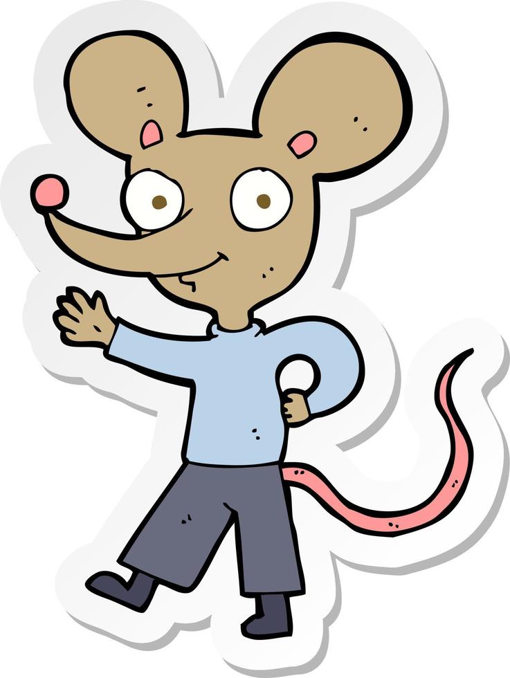 sticker of a cartoon waving mouse vector