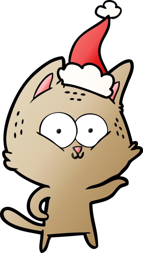gradient cartoon of a cat wearing santa hat vector