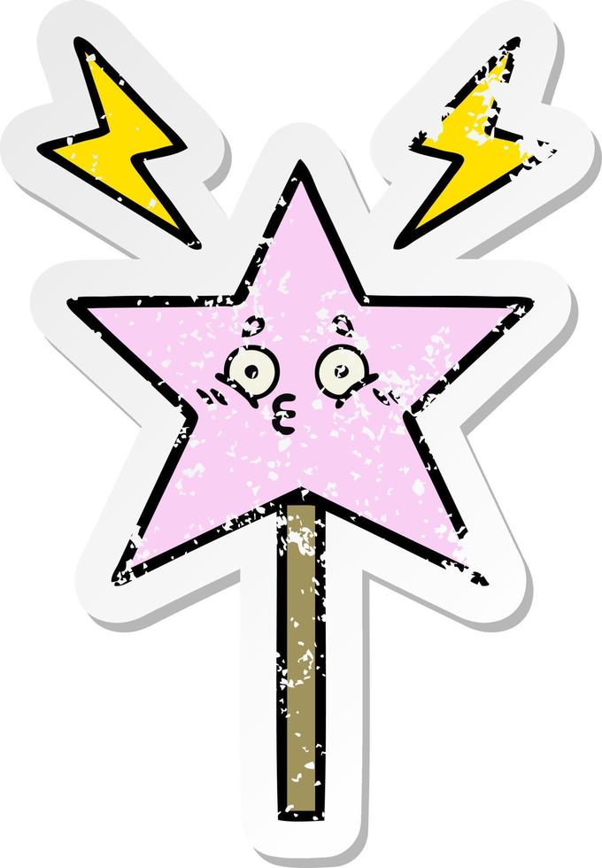 distressed sticker of a cute cartoon magic wand vector