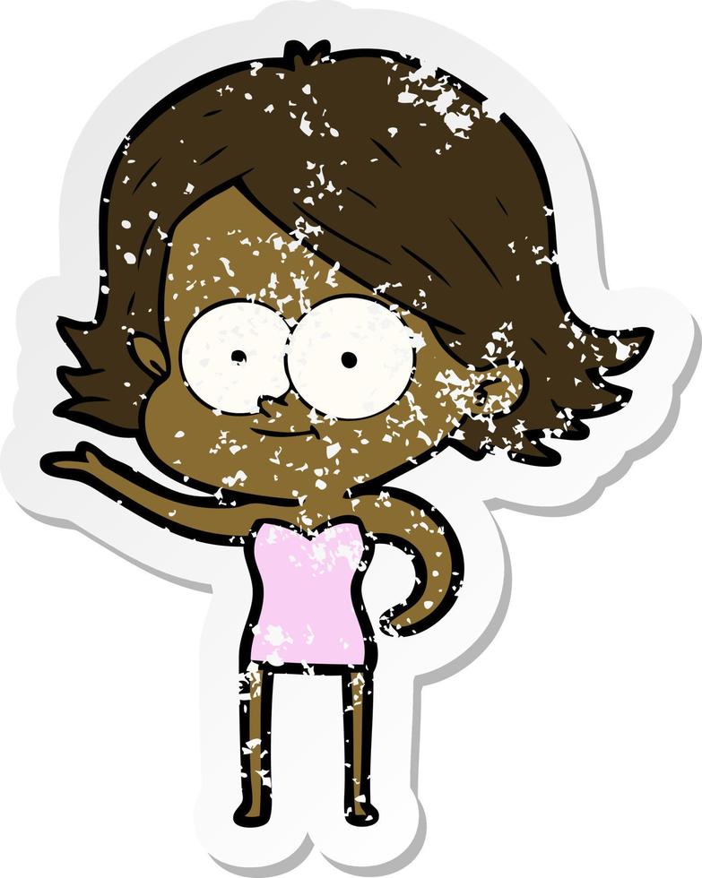 distressed sticker of a happy cartoon girl vector