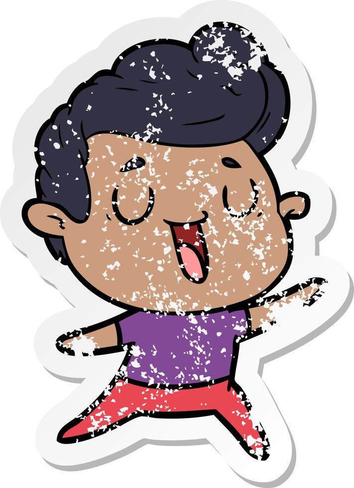 distressed sticker of a happy cartoon man vector