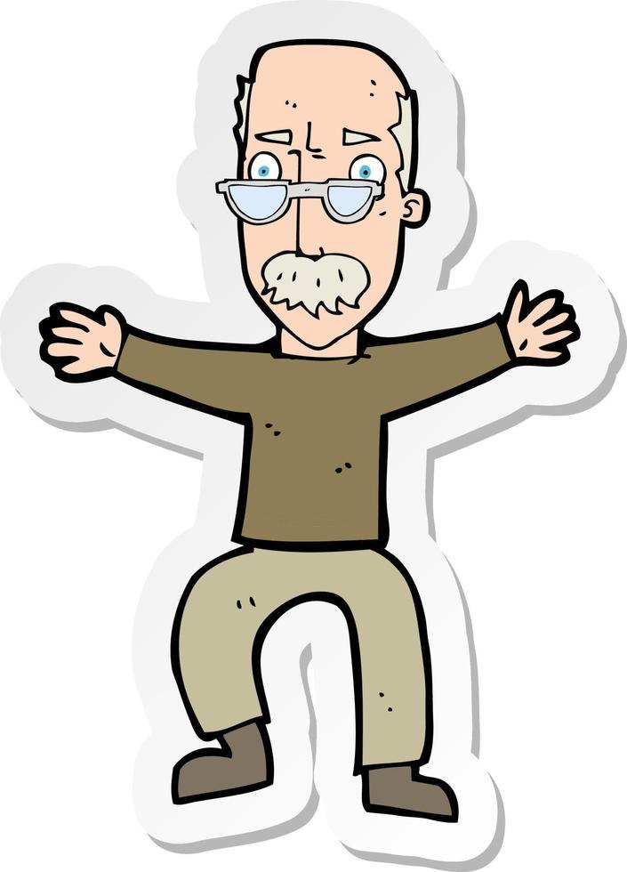 sticker of a cartoon old man waving arms vector