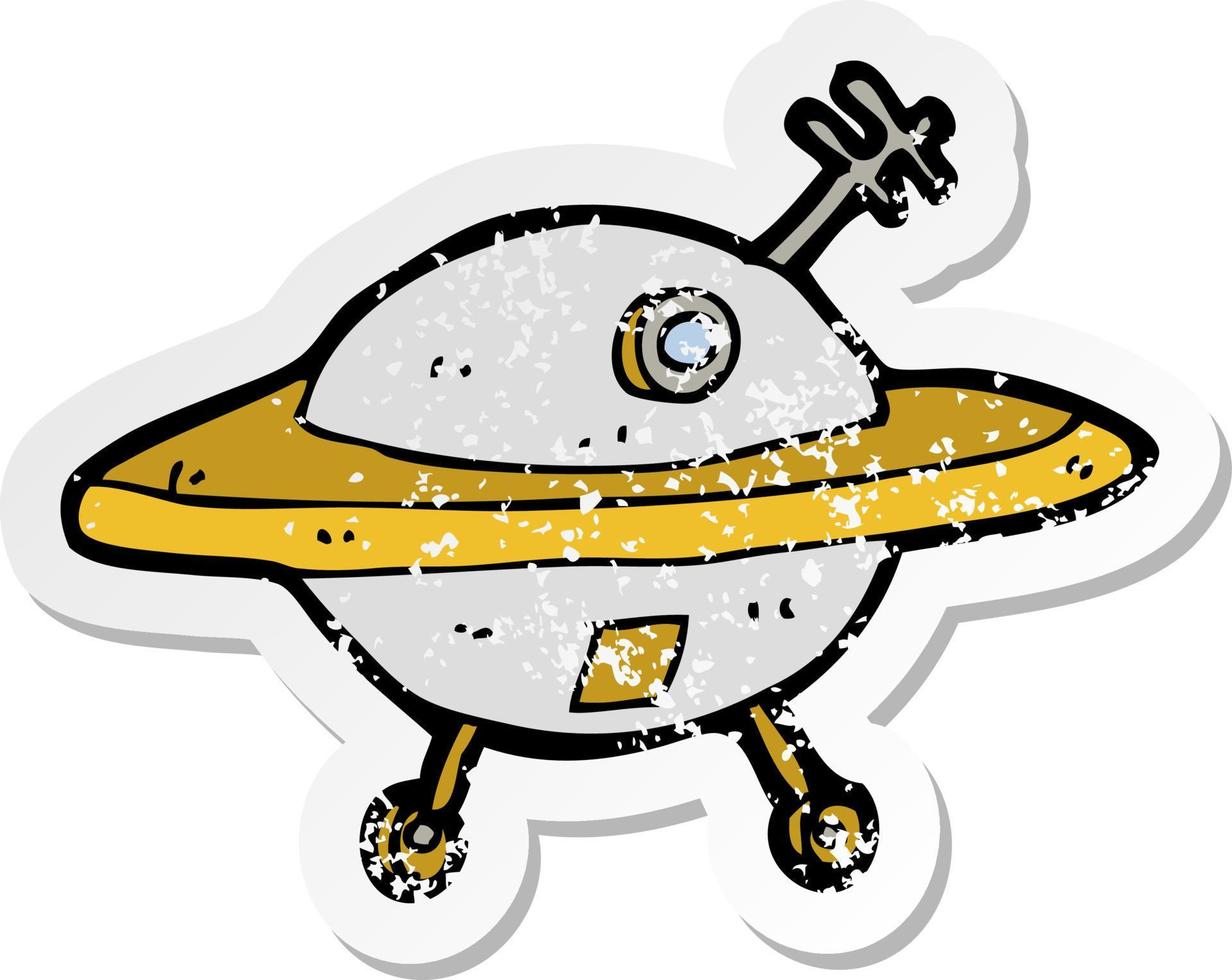 retro distressed sticker of a cartoon flying saucer vector