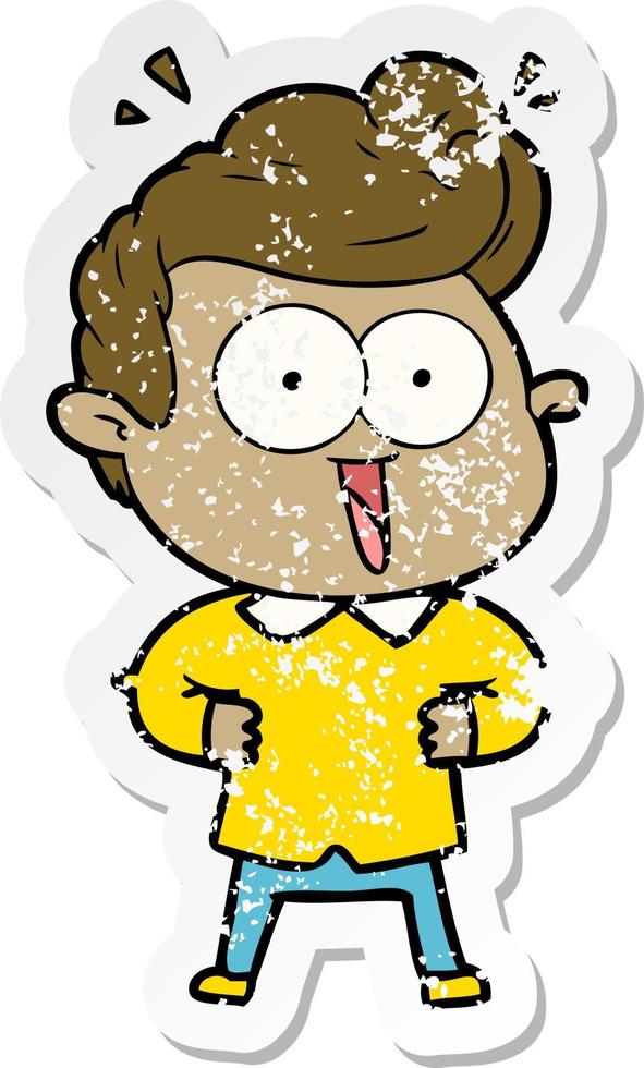 distressed sticker of a cartoon excited man vector