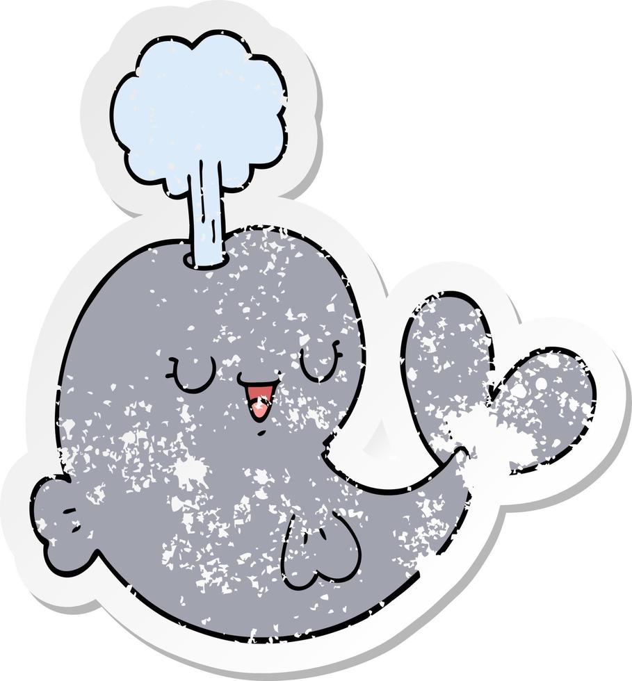 distressed sticker of a cartoon whale vector