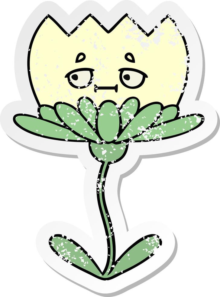 distressed sticker of a cute cartoon flower vector