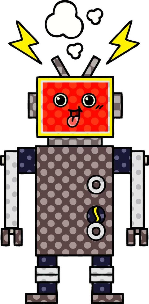comic book style cartoon crazed robot vector